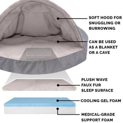 Image showing  Wave Fur and Velvet Cooling Gel Foam Snuggery Hooded Cave Dog Bed