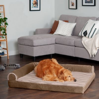 Image showing  Wave Fur and Velvet Memory Top Deluxe L-Chaise Sofa Dog Bed
