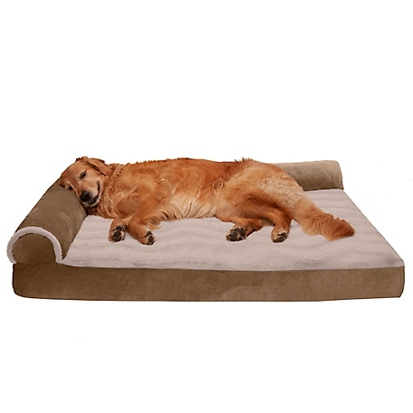 FurHaven Wave Fur and Velvet Memory Top Deluxe L-Chaise Sofa Dog Bed