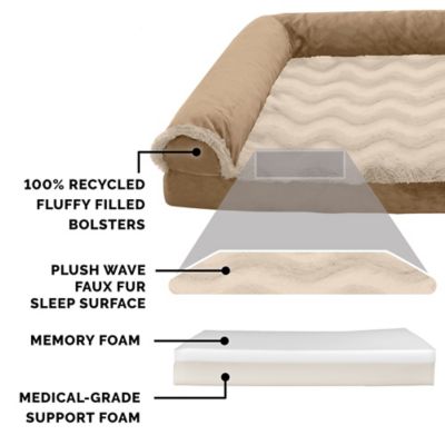 Image showing  Wave Fur and Velvet Memory Top Deluxe L-Chaise Sofa Dog Bed
