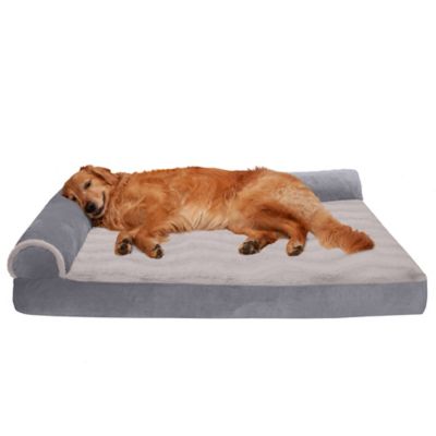 FurHaven Wave Fur and Velvet Memory Top Deluxe L-Chaise Sofa Dog Bed
