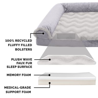 Image showing  Wave Fur and Velvet Memory Top Deluxe L-Chaise Sofa Dog Bed