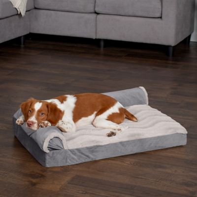 Image showing 1 th FurHaven Wave Fur and Velvet Cool Gel Top Deluxe L-Chaise Sofa Dog Bed