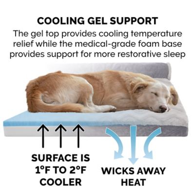 Image showing 3 th FurHaven Wave Fur and Velvet Cool Gel Top Deluxe L-Chaise Sofa Dog Bed