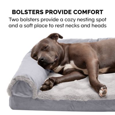 Image showing 5 th FurHaven Wave Fur and Velvet Cool Gel Top Deluxe L-Chaise Sofa Dog Bed