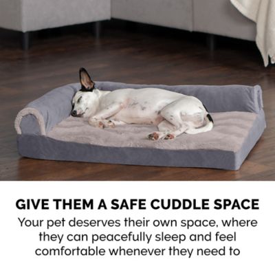 Image showing 6 th FurHaven Wave Fur and Velvet Cool Gel Top Deluxe L-Chaise Sofa Dog Bed