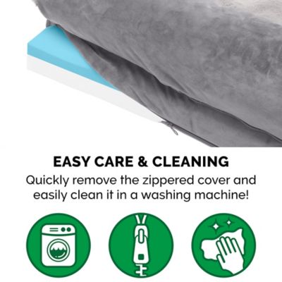 Image showing 7 th FurHaven Wave Fur and Velvet Cool Gel Top Deluxe L-Chaise Sofa Dog Bed