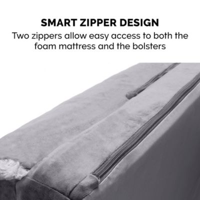 Image showing 8 th FurHaven Wave Fur and Velvet Cool Gel Top Deluxe L-Chaise Sofa Dog Bed