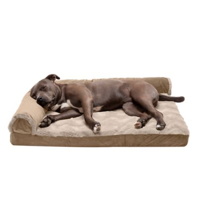 FurHaven Wave Fur and Velvet Orthopedic Deluxe L-Chaise Sofa Dog Bed