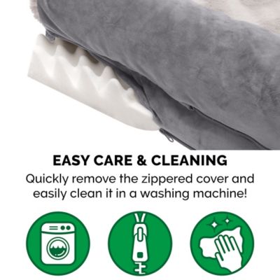 Image showing 6 th FurHaven Wave Fur and Velvet Orthopedic Deluxe L-Chaise Sofa Dog Bed