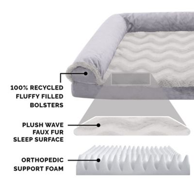 Image showing  Wave Fur and Velvet Orthopedic Deluxe L-Chaise Sofa Dog Bed