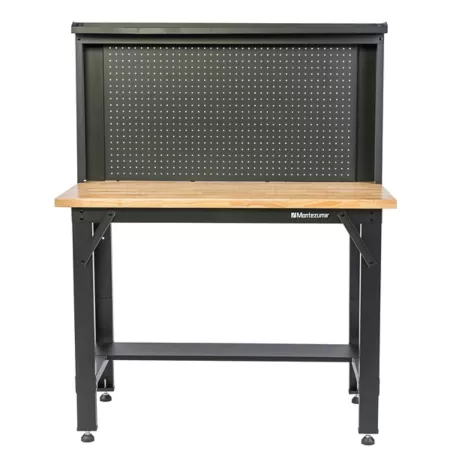 Montezuma 24 in x 48 in x 66 in Height Adjustable Steel Workbench with Pegboard Back Wall Work Benches