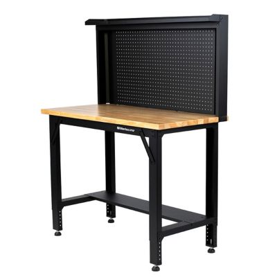 Image showing  24 in. x 48 in. x 66 in. Adjustable-Height Steel Workbench with Pegboard Back Wall