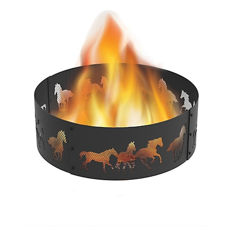 Blue Sky Outdoor 36 in. High Horse Decorative Steel Round Fire Ring, 2.75 mm