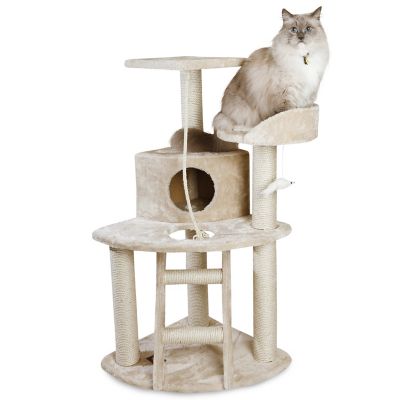 Image showing  48 in. Bungalow Cat Tree with Second Story Residence, 2 Perches, Rope Toy and Ladder