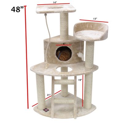 Image showing  48 in. Bungalow Cat Tree with Second Story Residence, 2 Perches, Rope Toy and Ladder