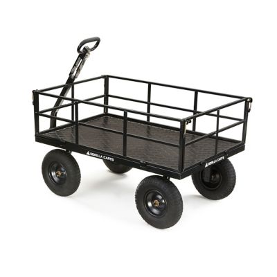 Image showing  9 cu. ft. 1,200 lb. Capacity Heavy-Duty Steel Utility Cart with Removable Sides and 13 in. Tires, Black
