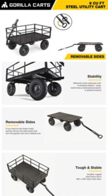 Image showing 15 th Gorilla Carts 9 cu. ft. 1,200 lb. Capacity Heavy-Duty Steel Utility Cart with Removable Sides and 13 in. Tires, Black