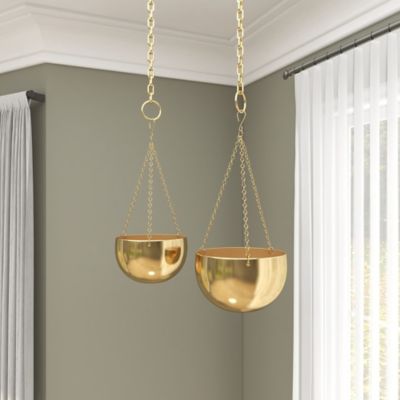 Harper & Willow Gold Metal Indoor Outdoor Hanging Dome Wall Planter with Chain Set of 2 5