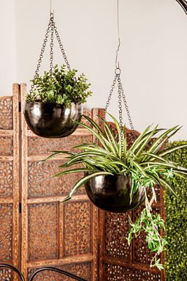 Harper & Willow Round Metallic Hanging Planter Set, 9 in. x 6 in. and 8 in. x 5 in., 2-Pack