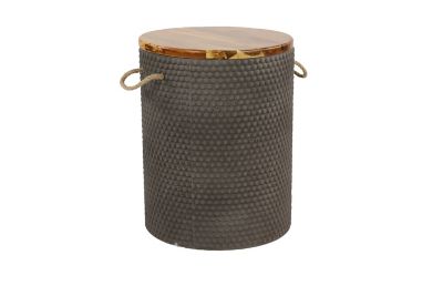 Image showing  Gray Cement Outdoor Accent Table with Wood Top 14 in. x 14 in. x 18 in., 77399