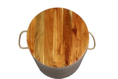 Image showing  Gray Cement Outdoor Accent Table with Wood Top 14 in. x 14 in. x 18 in., 77399