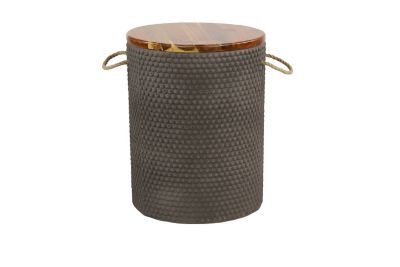 Image showing  Gray Cement Outdoor Accent Table with Wood Top 14 in. x 14 in. x 18 in., 77399
