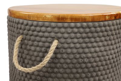 Image showing  Gray Cement Outdoor Accent Table with Wood Top 14 in. x 14 in. x 18 in., 77399