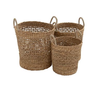 Image showing  Large Handmade Bucket Seagrass Baskets with Handles, 3 pc.
