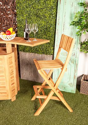 Harper & Willow Teak Wood Indoor/Outdoor Folding Bar Stools, 45 in., Brown, 2-Pack