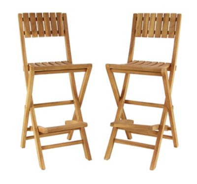 Image showing  Teak Wood Indoor/Outdoor Folding Bar Stools, 45 in., Brown, 2-Pack