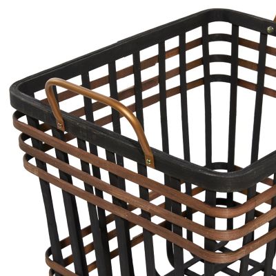 Image showing  Medium Rectangular Bamboo and Antique Metal Basket with Handles Set, 2 pc.