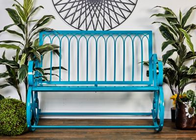 Harper & Willow Teal Metal Rocking Outdoor Bench 49 x 37 x 37in.