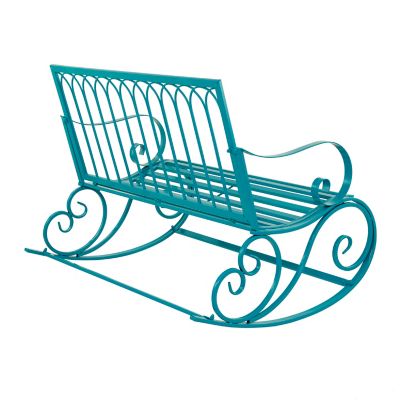 Image showing  Teal Metal Rocking Outdoor Bench 49 x 37 x 37in.