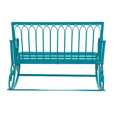 Image showing  Teal Metal Rocking Outdoor Bench 49 x 37 x 37in.