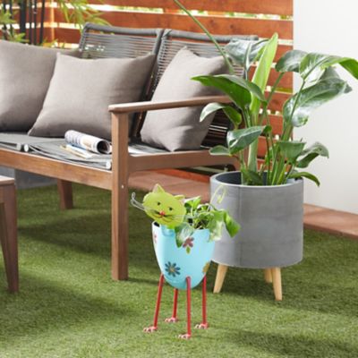 Harper & Willow Blue Metal Indoor Outdoor Cat Planter with Flower Pattern 16