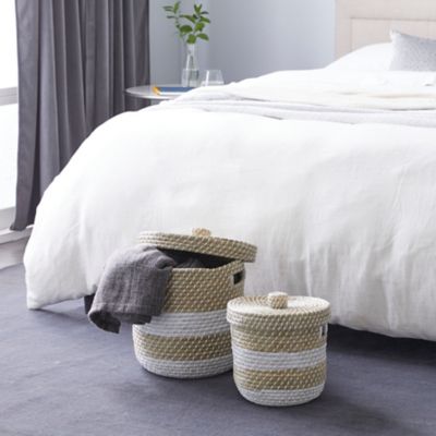 Harper & Willow Small Natural Woven Striped Round Seagrass Baskets with Lids, 2 pc.