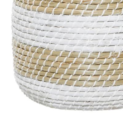 Image showing  Small Natural Woven Striped Round Seagrass Basket with Lid Set, Assorted, 2 pc.