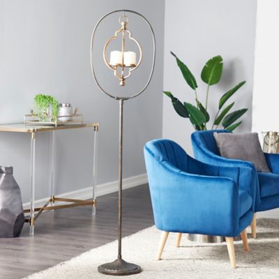 Harper & Willow Tall Metal Hanging Lantern in Antique Bronze Finish with Pillar Stand, Orb Cage Candle Holder, 43716