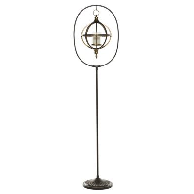 Image showing  Tall Metal Hanging Lantern in Antique Bronze Finish with Pillar Stand, Orb Cage Candle Holder, 43716