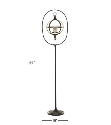Image showing  Tall Metal Hanging Lantern in Antique Bronze Finish with Pillar Stand, Orb Cage Candle Holder, 43716