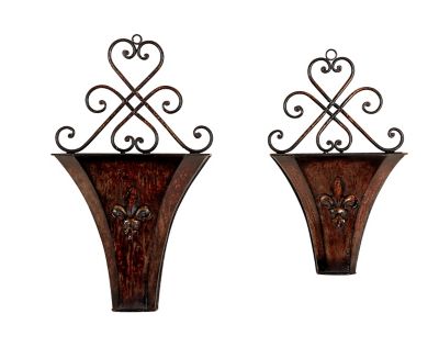Image showing  Brown Metal Indoor Outdoor Hanging Scroll Wall Planter Set of 2 22 in., 18 in.H