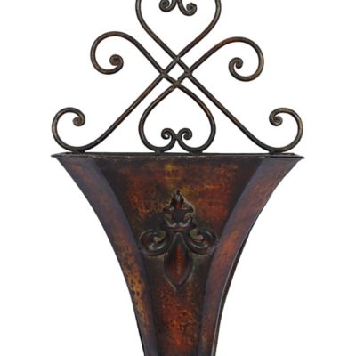 Image showing  Brown Metal Indoor Outdoor Hanging Scroll Wall Planter Set of 2 22 in., 18 in.H
