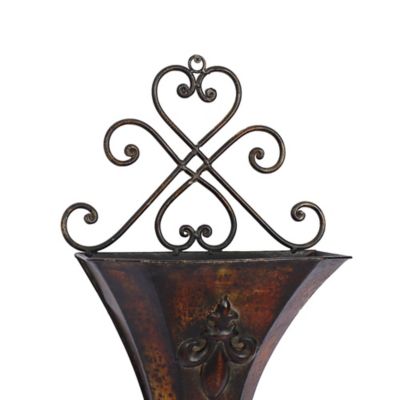 Image showing  Brown Metal Indoor Outdoor Hanging Scroll Wall Planter Set of 2 22 in., 18 in.H