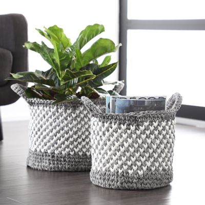 Harper & Willow Large Round Checkered Mesh and Cotton Rope Storage Baskets, 14.5 in. x 12 in., 12 in. x 11 in., 7 lb., 2 pc.