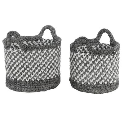 Image showing  Large Round Checkered Mesh and Cotton Rope Storage Baskets, 14.5 in. x 12 in., 12 in. x 11 in., 7 lb., 2 pc.