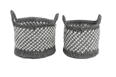 Image showing  Large Round Checkered Mesh and Cotton Rope Storage Baskets, 14.5 in. x 12 in., 12 in. x 11 in., 7 lb., 2 pc.