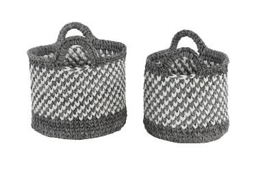 Image showing  Large Round Checkered Mesh and Cotton Rope Storage Baskets, 14.5 in. x 12 in., 12 in. x 11 in., 7 lb., 2 pc.