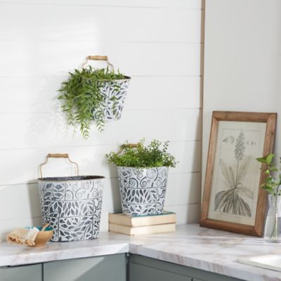 Harper & Willow Set of 3 Blue Metal Farmhouse Planter, 10 in., 11 in., 13 in.