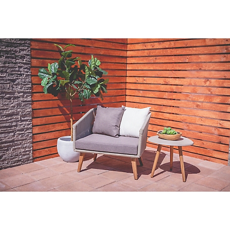 Harper & Willow Gray Wood Woven Rope Outdoor Chair with Polyester